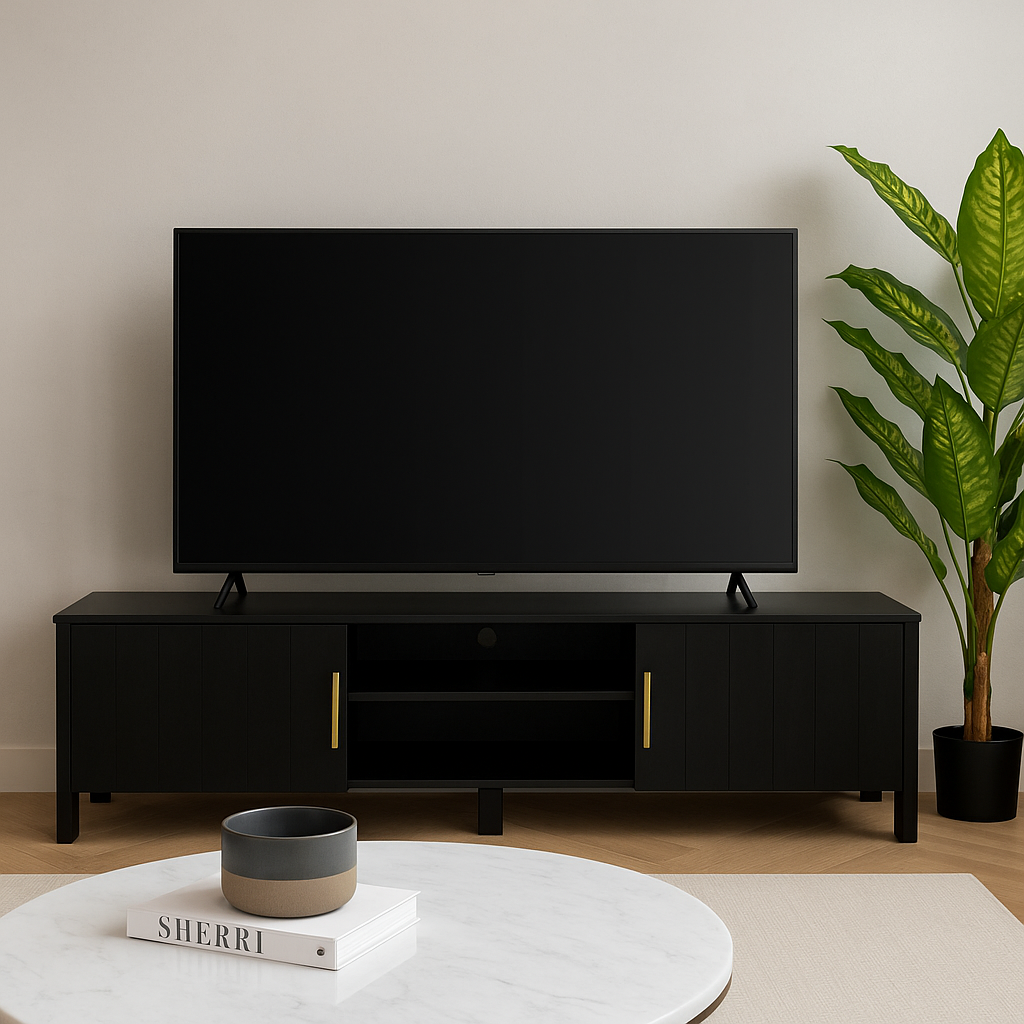 Meuble multimédia Camden en noyer et blanc