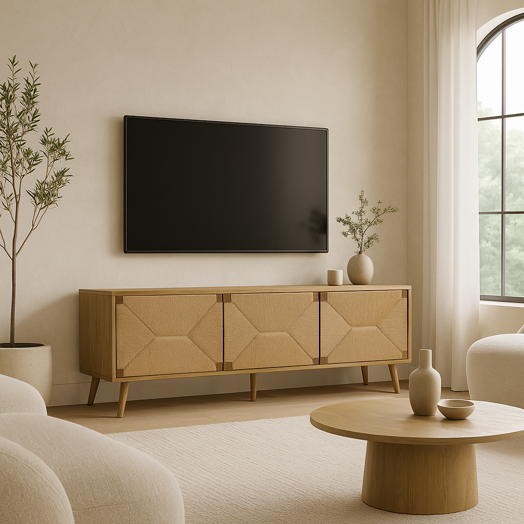 MEUBLE TV - 72"L / NOYER CLAIR / HERBE MARINE AVEC 3 PORTES