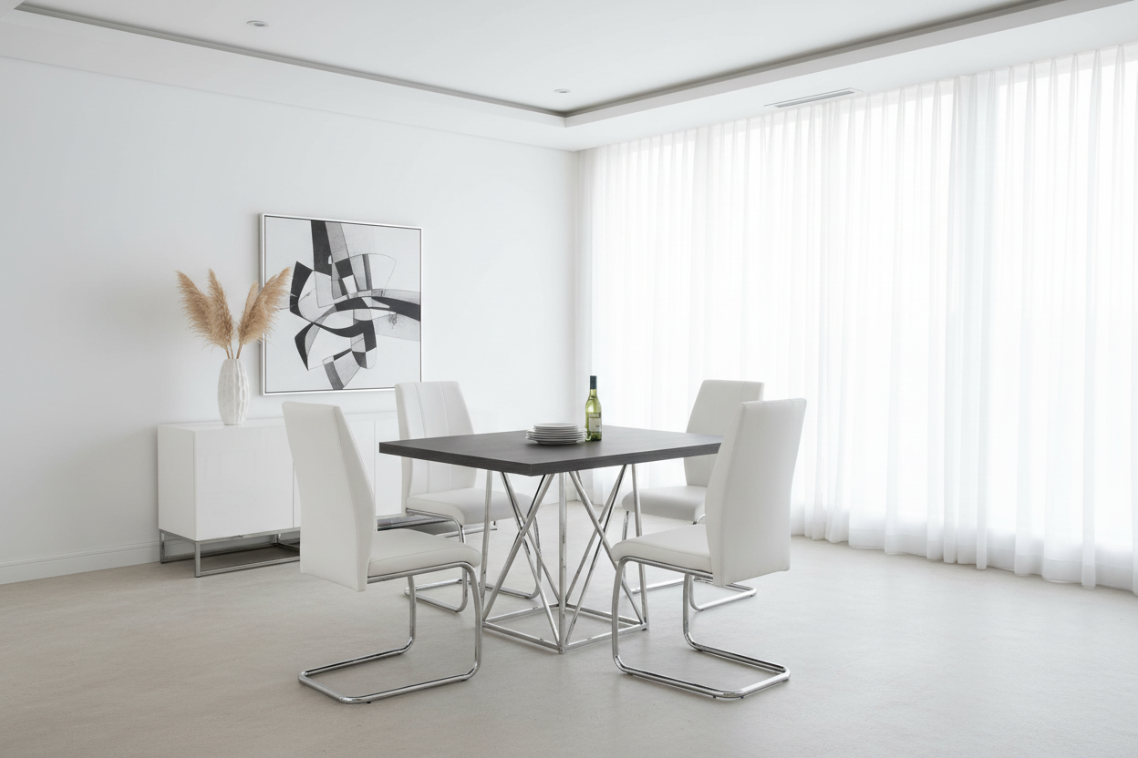 DINING TABLE - 36"X 48" / GREY / CHROME METAL