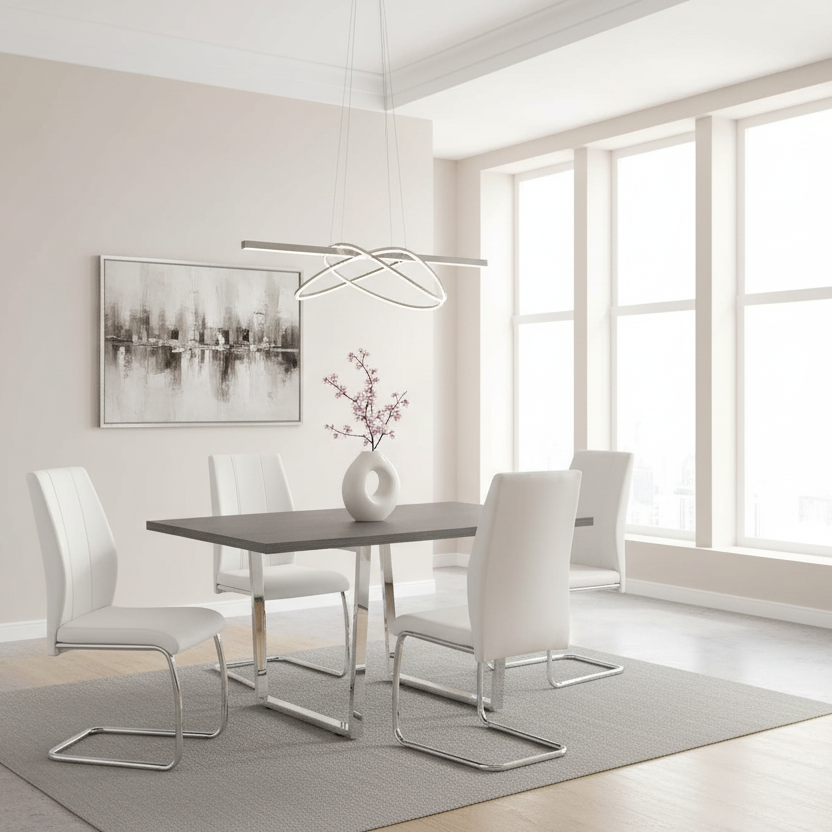DINING TABLE - 36"X 60" / GREY / CHROME METAL