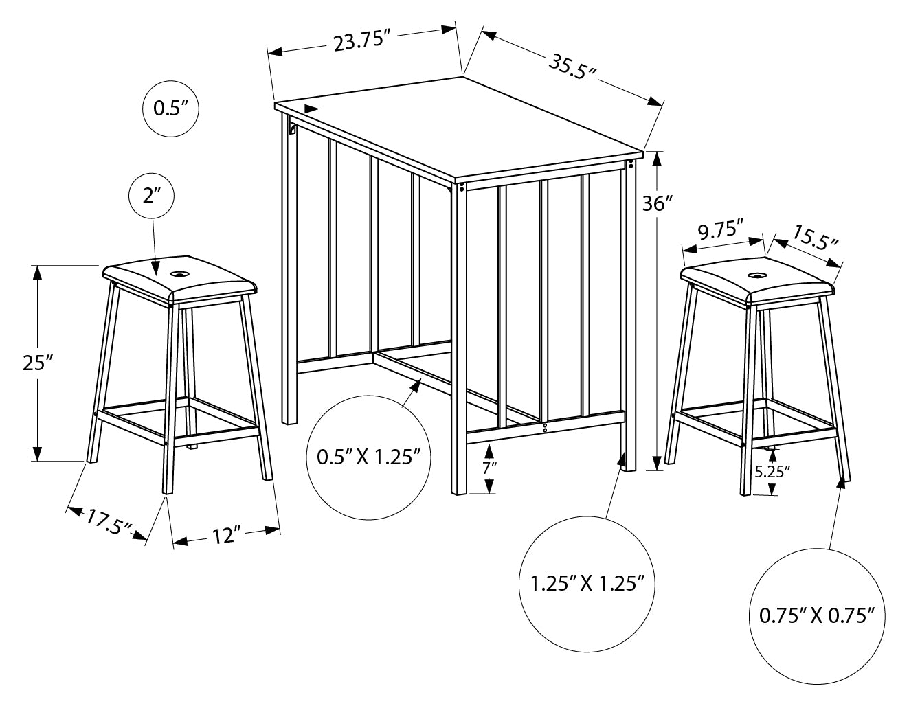DINING SET - 3PCS COUNTER HEIGHT / GREY TOP / BLACK METAL