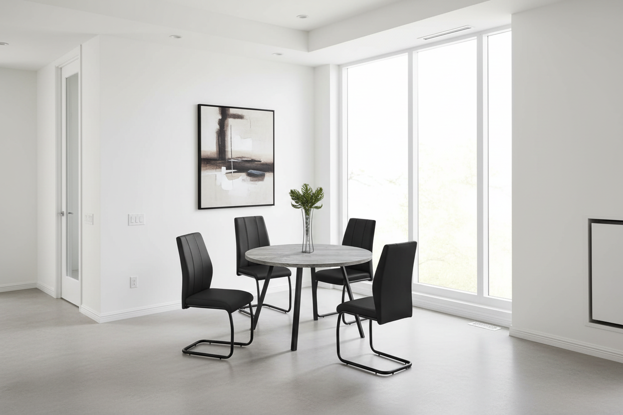 TABLE À MANGER - 48" DE DIAMÈTRE / BOIS RÉCUPÉRÉ GRIS / MÉTAL NOIR