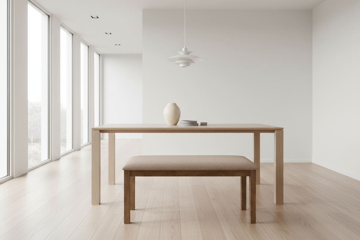 BENCH - 42"L / BROWN WALNUT / BEIGE FABRIC