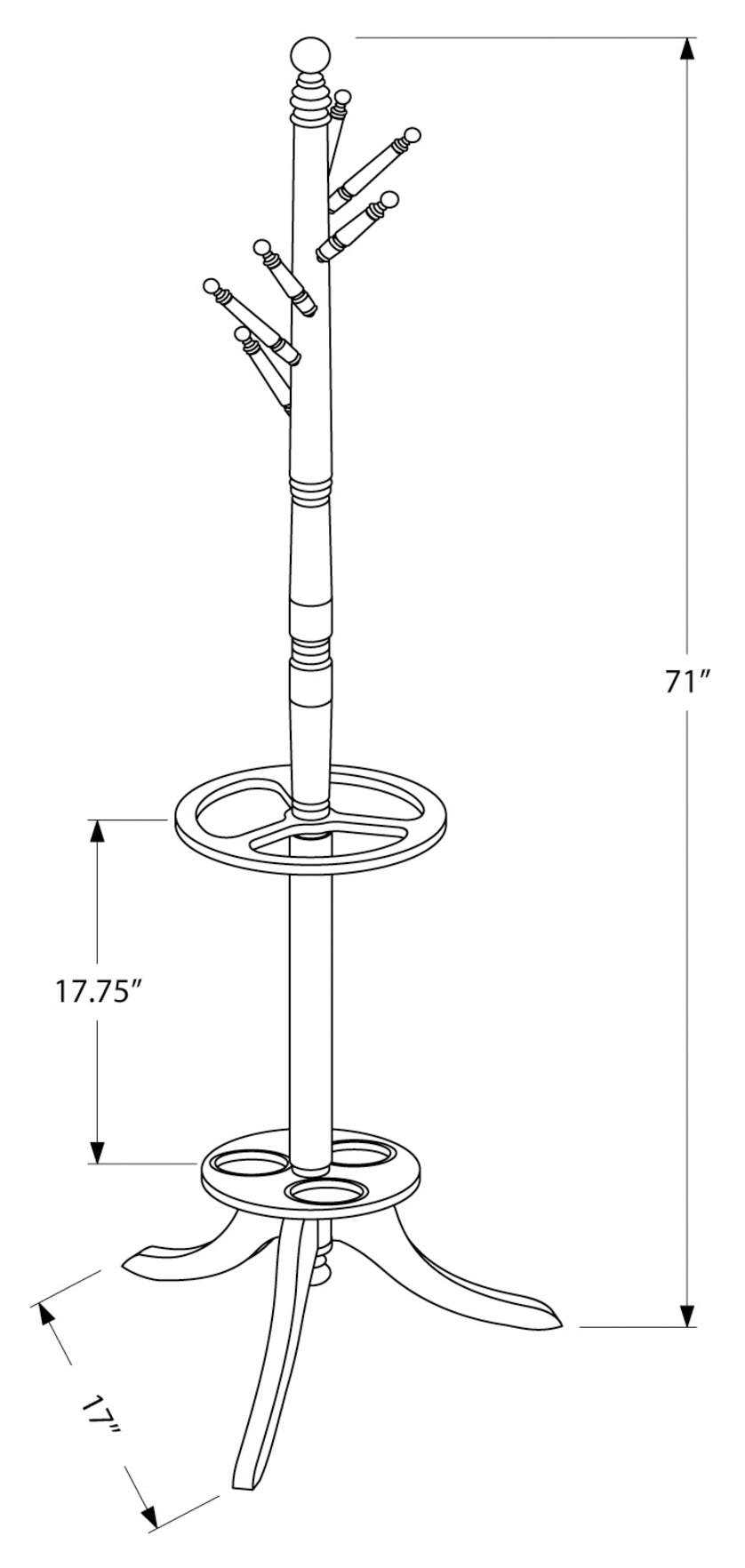 COAT RACK - 71"H / DARK CHERRY WITH AN UMBRELLA HOLDER