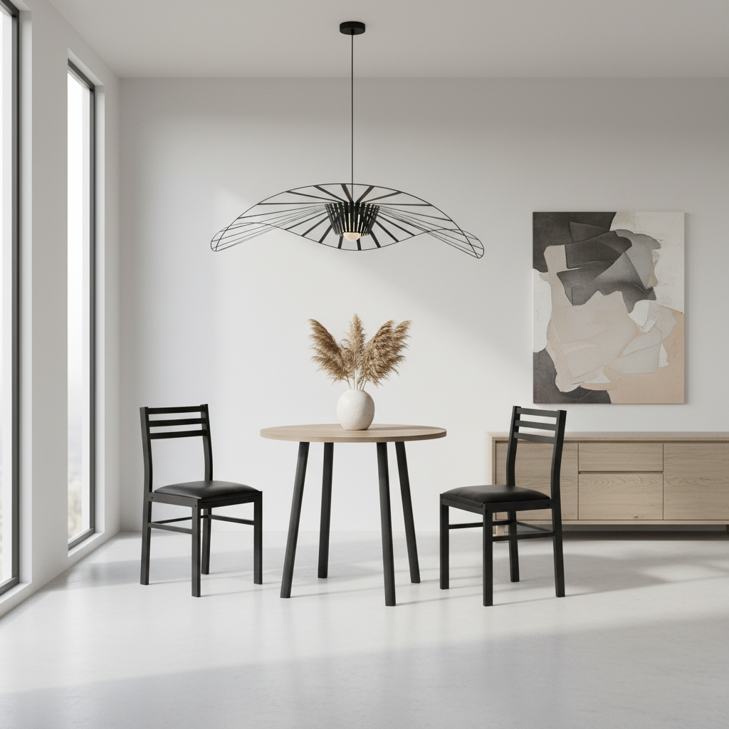 DINING SET - 3PCS SET / DARK TAUPE TOP / BLACK METAL