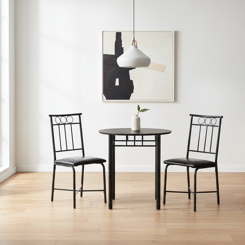 DINING SET - 3PCS SET / BLACK METAL AND TOP