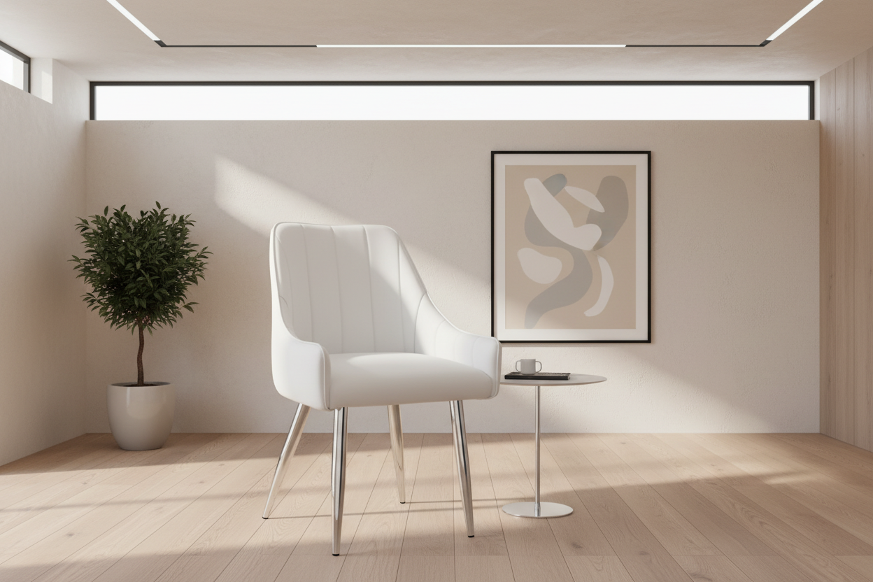 DINING CHAIR - 2PCS / 33"H / WHITE LEATHER-LOOK / CHROME