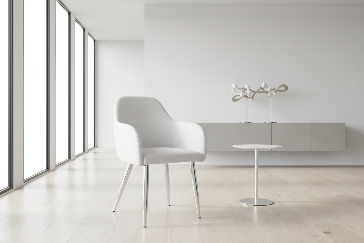 DINING CHAIR - 2PCS / 33"H / WHITE LEATHER-LOOK / CHROME