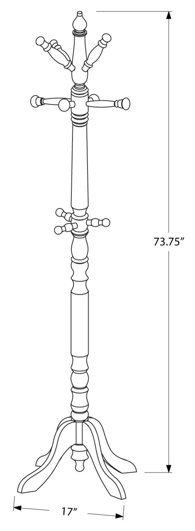 PORTE-MANTEAU - 73"H / BOIS DE CERISIER STYLE TRADITIONNEL