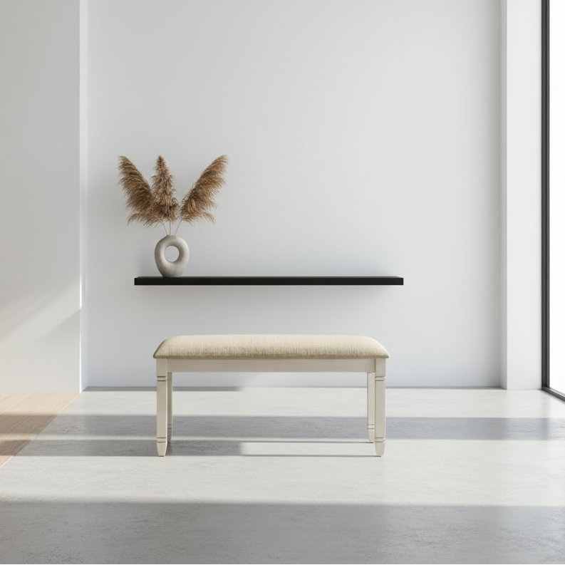 BENCH - 41"L / UPHOLSTERED GREY FABRIC