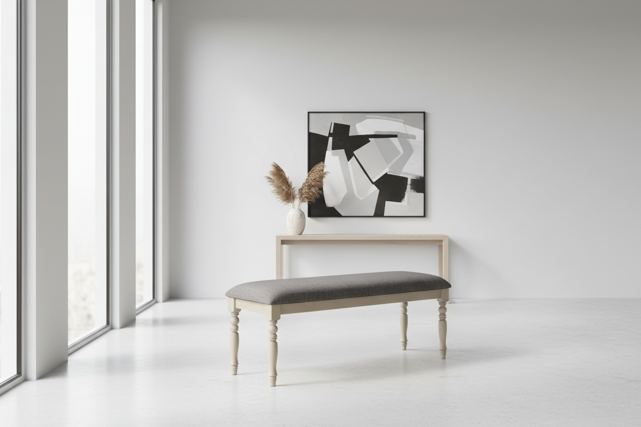 BANC - 48"L / GRIS ANTIQUE / TISSU GRIS