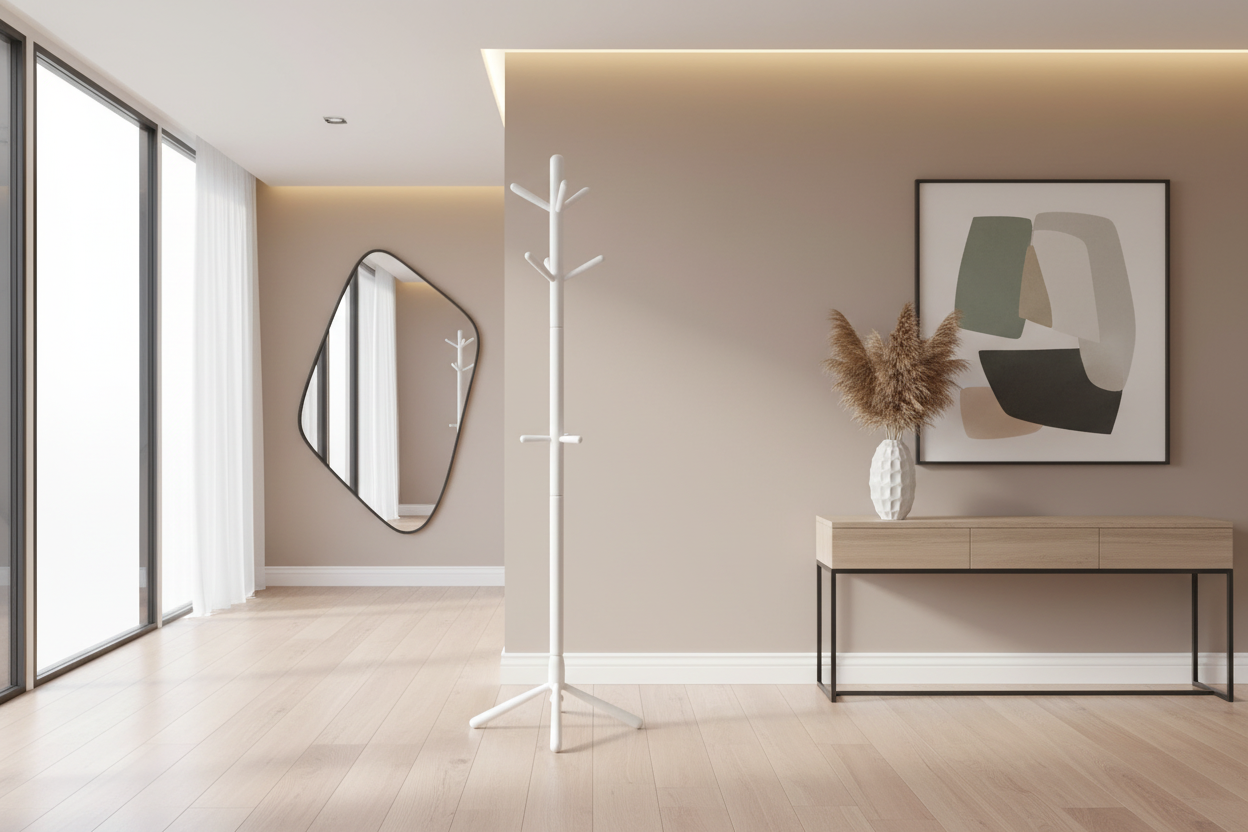 PORTE-MANTEAU - 69"H / BOIS BLANC STYLE CONTEMPORAIN