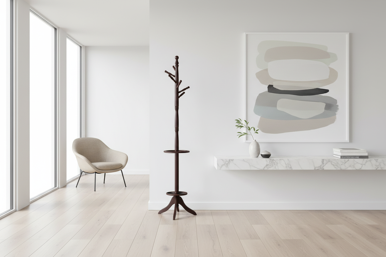 COAT RACK - 71"H / DARK CHERRY WITH AN UMBRELLA HOLDER