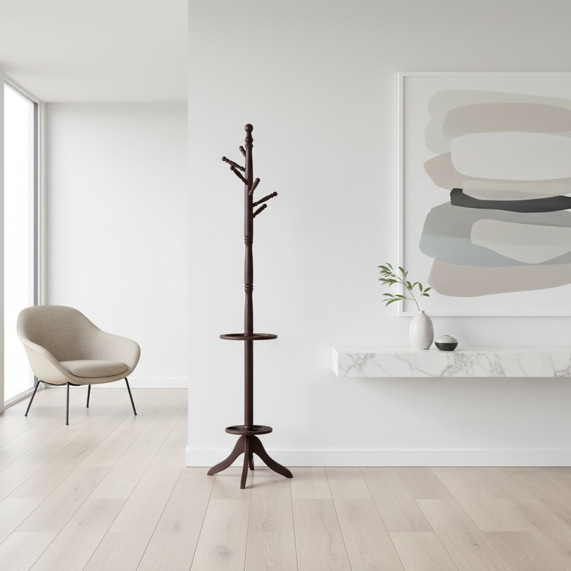 COAT RACK - 71"H / DARK CHERRY WITH AN UMBRELLA HOLDER