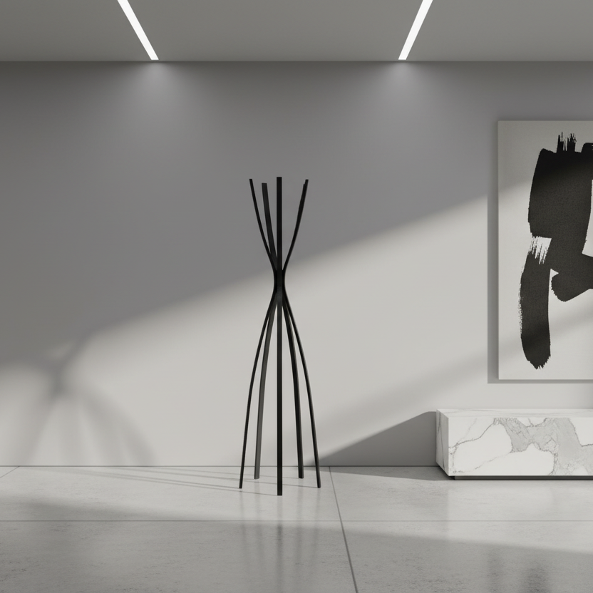 COAT RACK - 72"H / SATIN BLACK METAL CONTEMPORARY STYLE