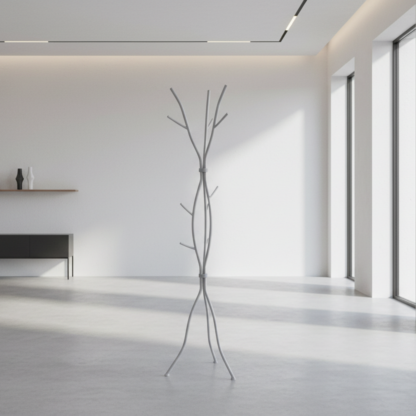 PORTE-MANTEAU - 74"H / MÉTAL ARGENT MARTELÉ