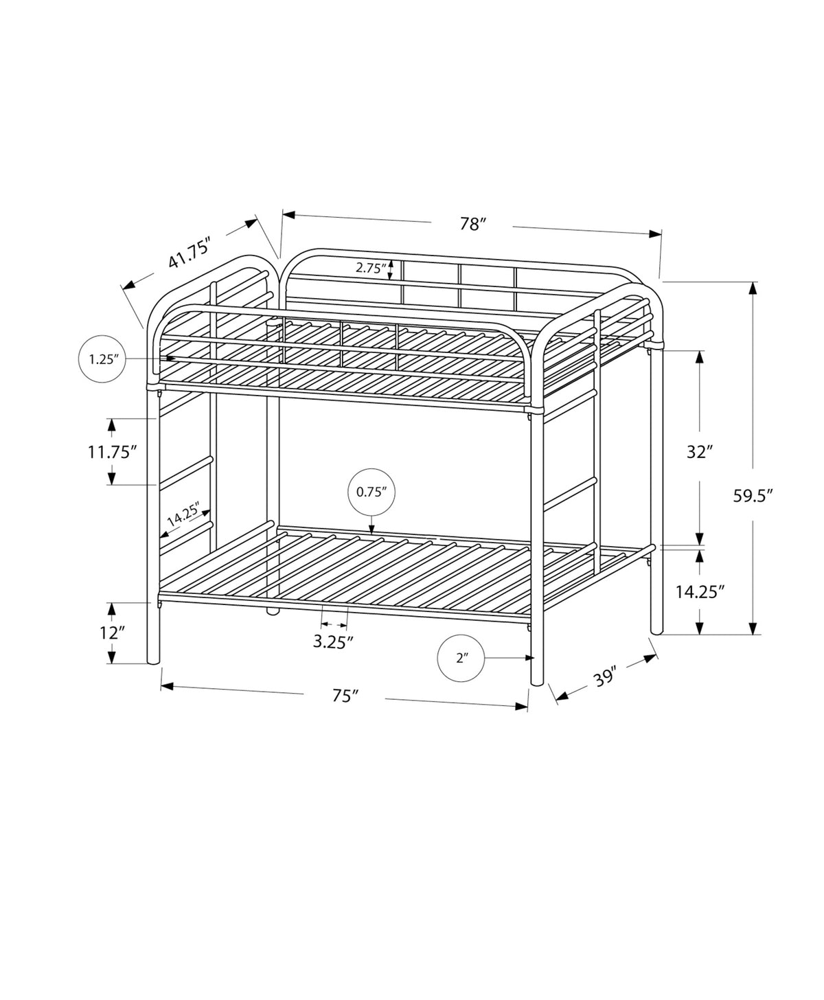 BUNK BED - TWIN / TWIN SIZE / BLACK METAL