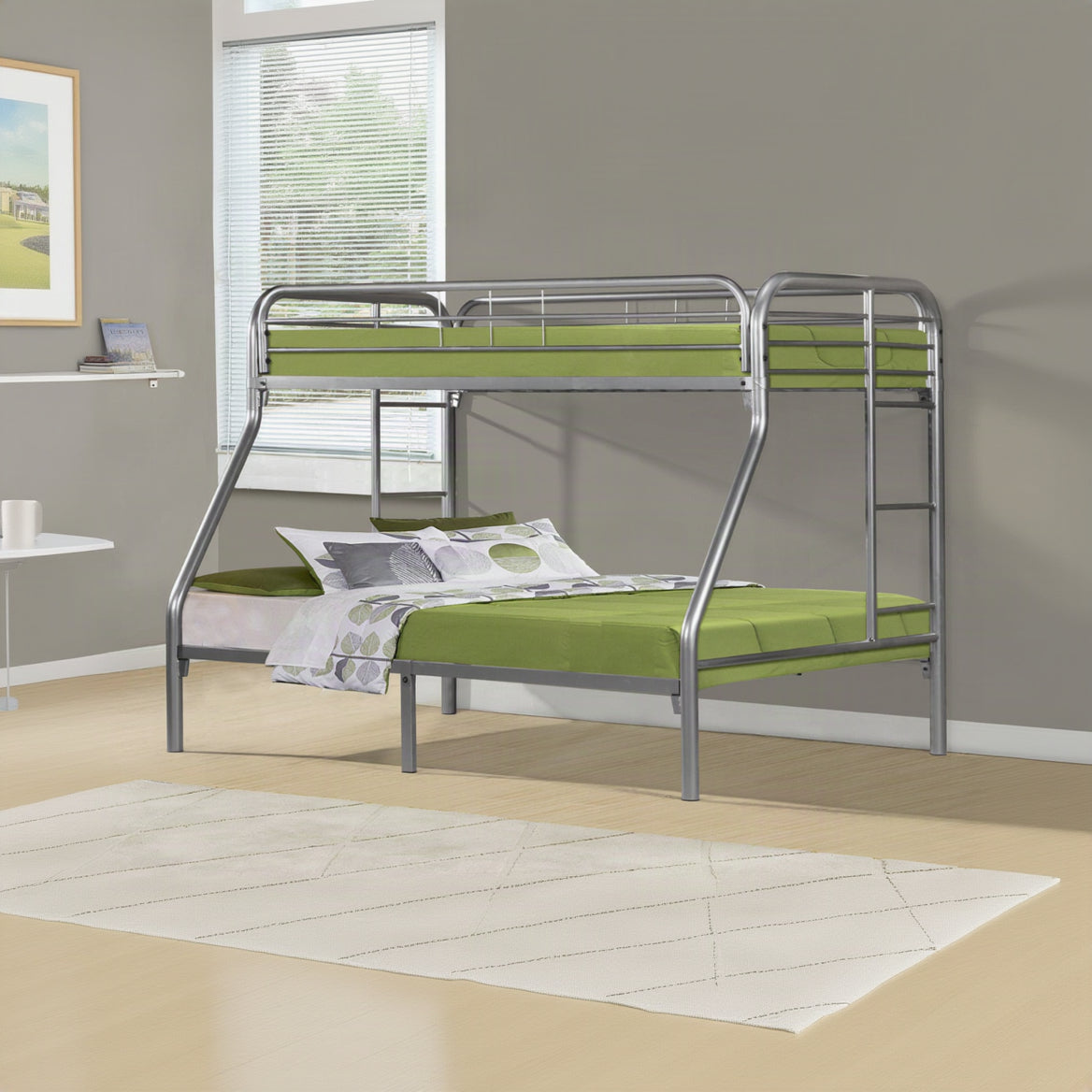 BUNK BED - TWIN / FULL SIZE / SILVER METAL