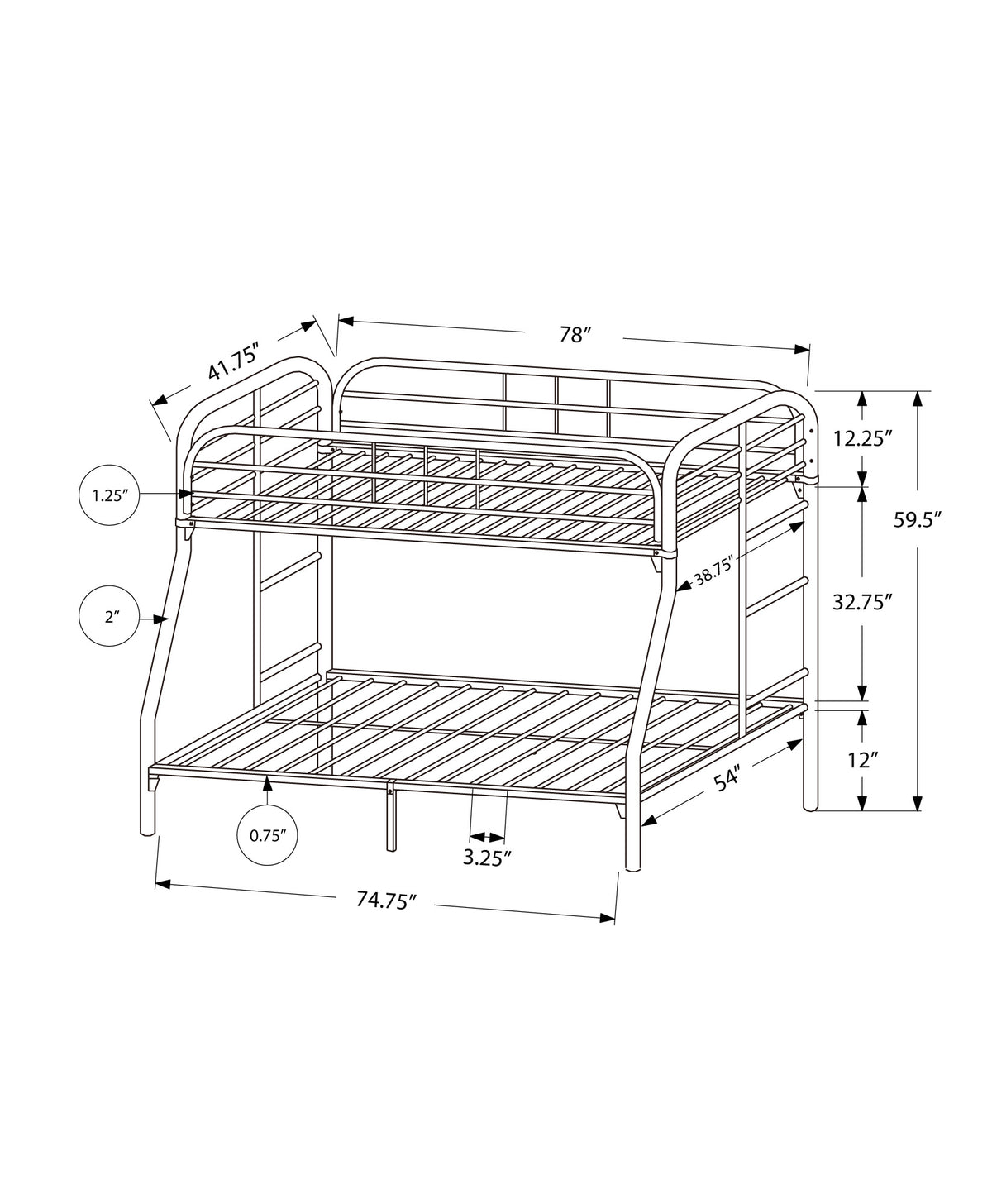 BUNK BED - TWIN / FULL SIZE / SILVER METAL