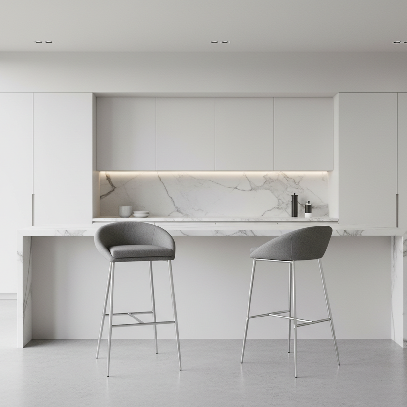 BARSTOOL - 2PCS / GREY FABRIC / CHROME BASE / BAR HEIGHT