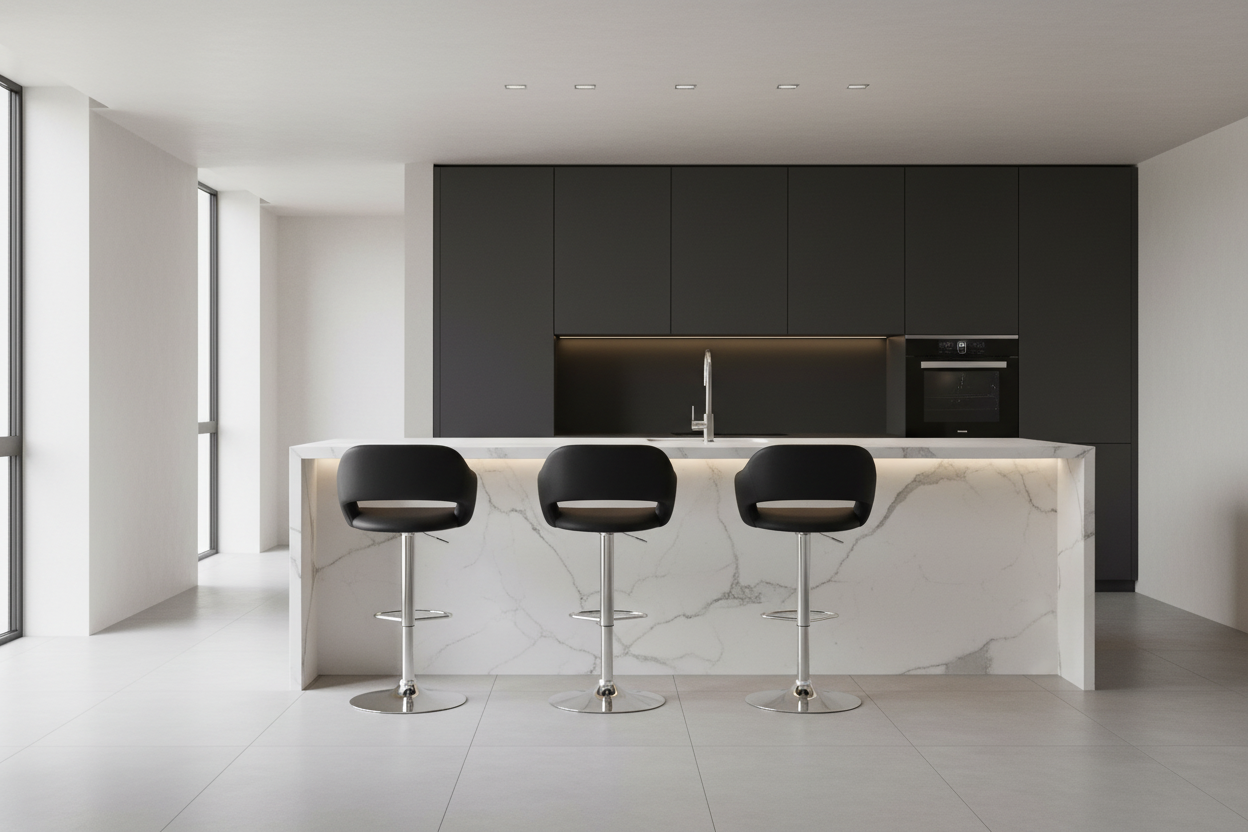 TABOURET DE BAR - NOIR / MÉTAL CHROME À LEVER HYDRAULIQUE