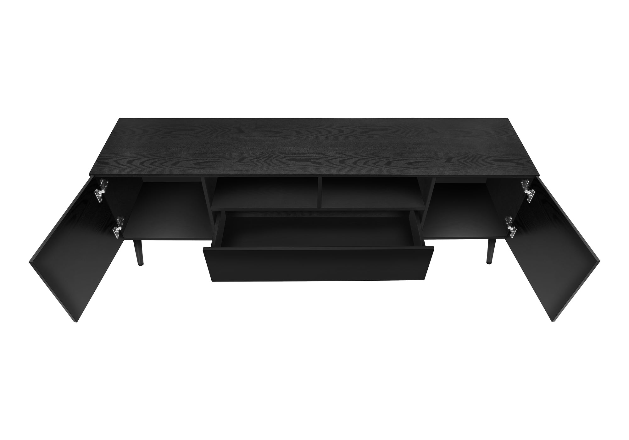 TV STAND - 72"L / BLACK WOOD-LOOK WITH STORAGE