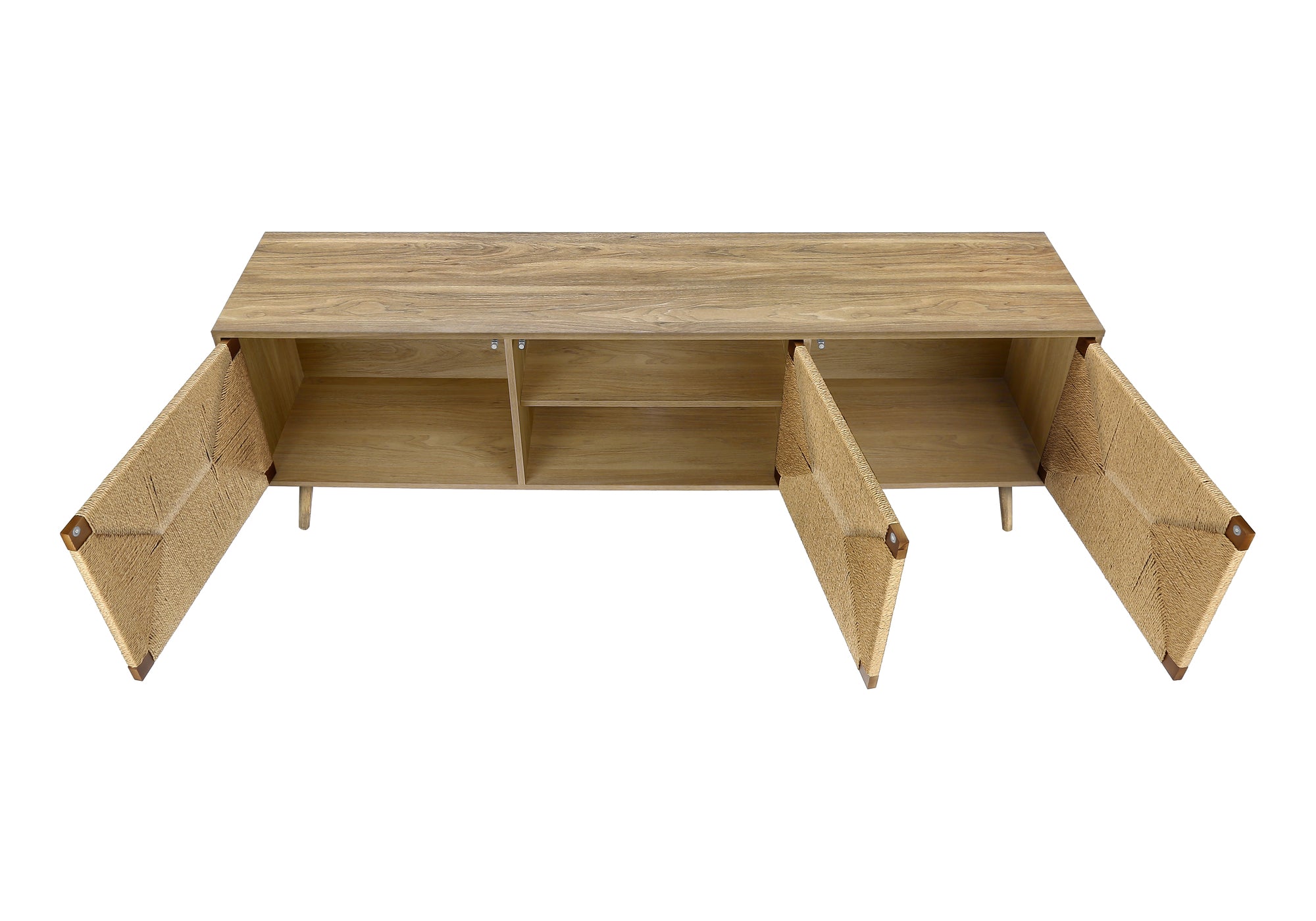 TV STAND - 72"L / LIGHT WALNUT / SEAGRASS WITH 3 DOORS