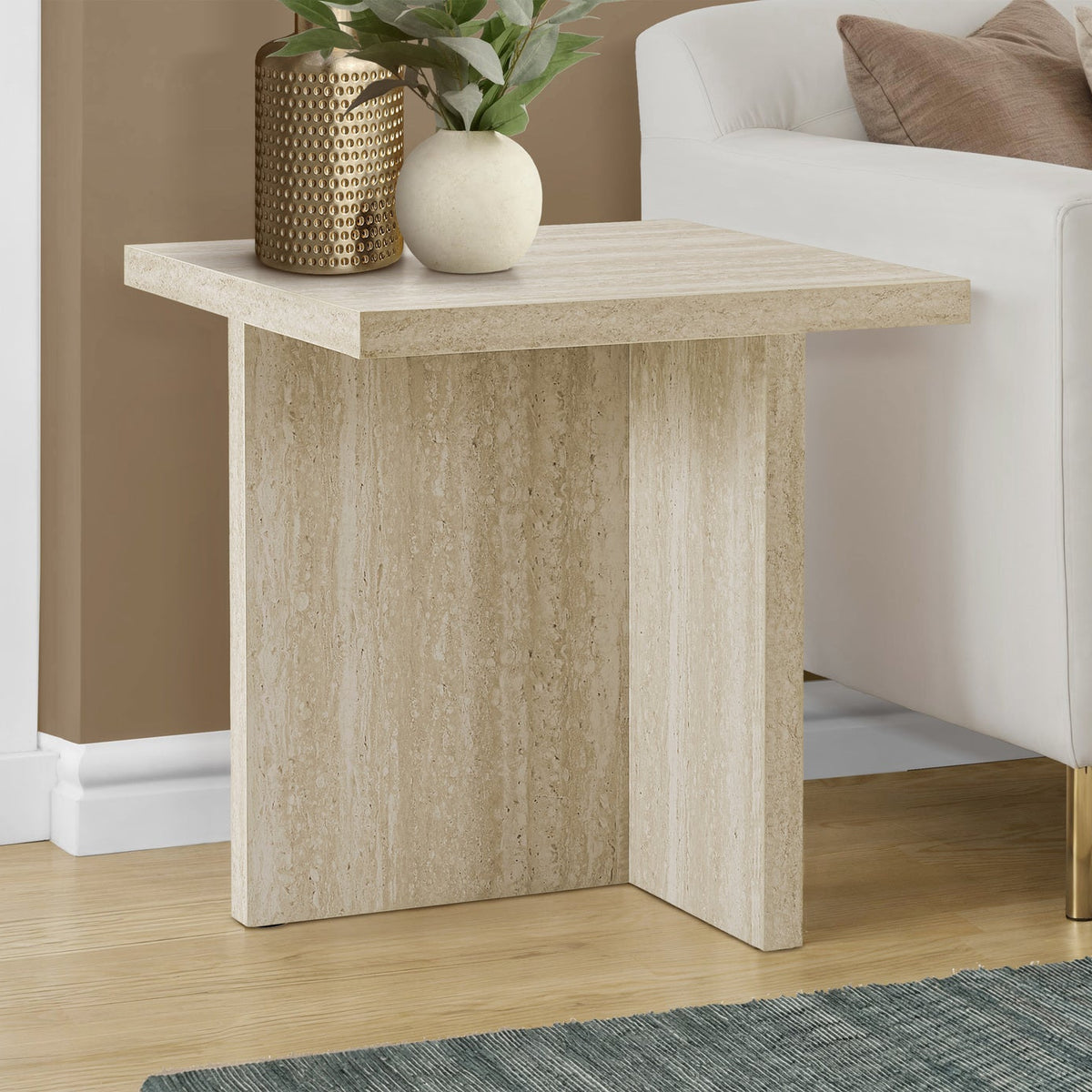 ACCENT TABLE - 24"H / TRAVERTINE STONE END TABLE