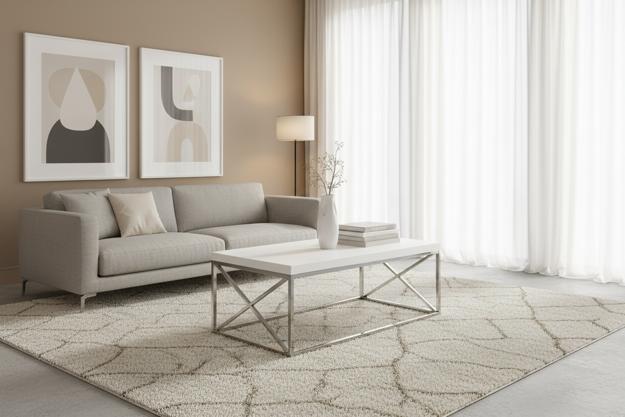 TABLE BASSE - BLANC BRILLANT AVEC MÉTAL CHROMÉ