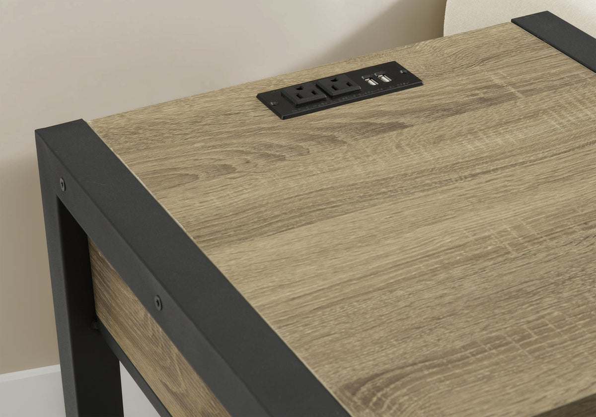 ACCENT TABLE - 24""H / DARK TAUPE / BLACK METAL USB / PLUG