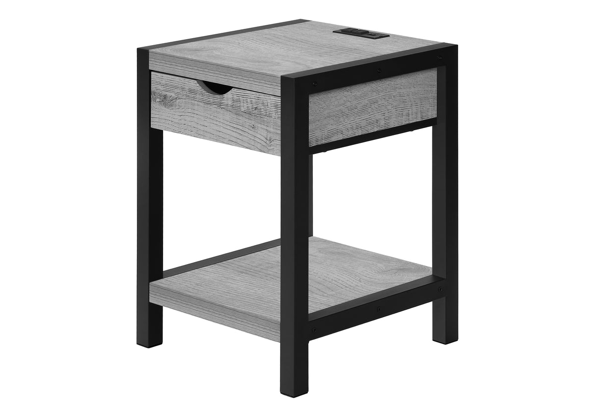 ACCENT TABLE - 24""H / DARK TAUPE / BLACK METAL USB / PLUG