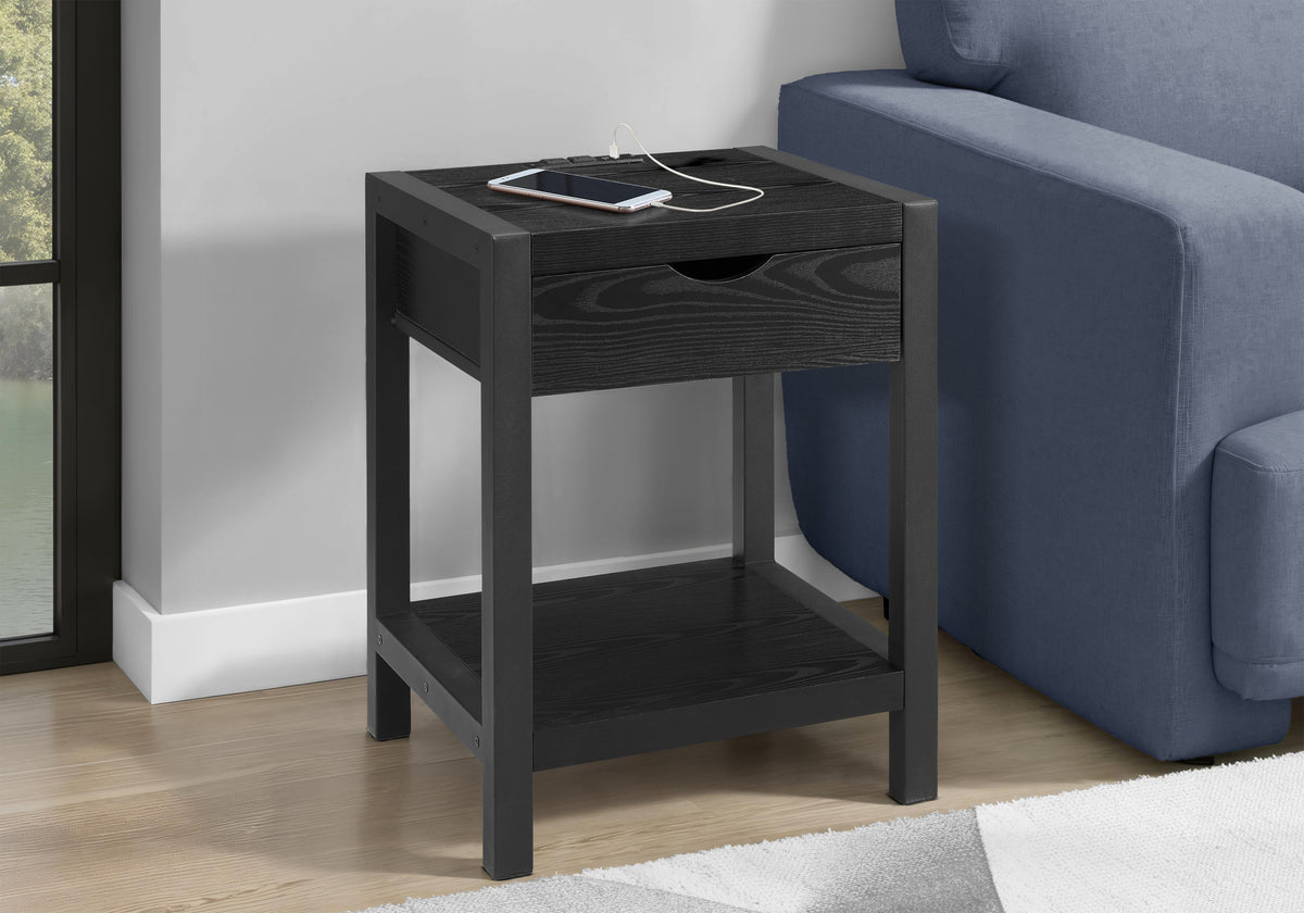 ACCENT TABLE - 24""H / DARK TAUPE / BLACK METAL USB / PLUG