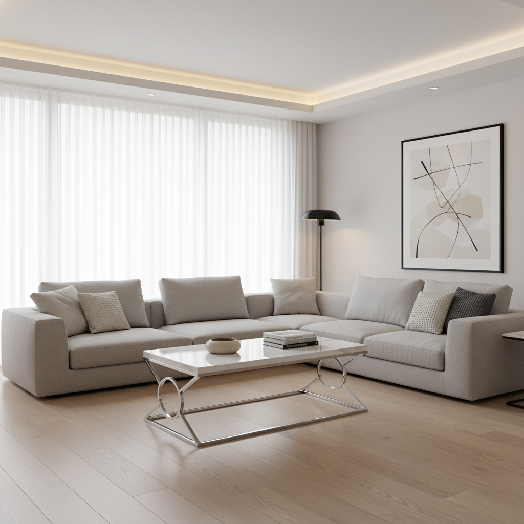 TABLE BASSE - BLANC BRILLANT AVEC MÉTAL CHROMÉ