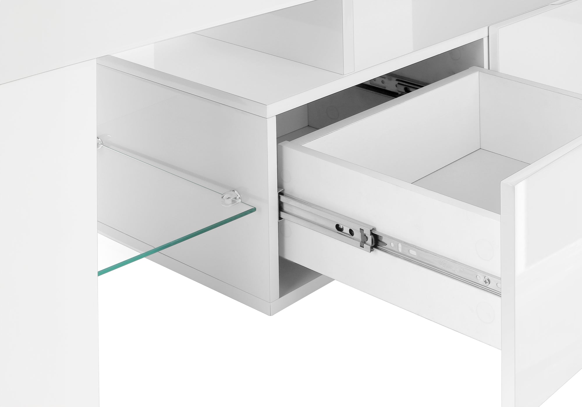 TV STAND - 63"L / HIGH GLOSSY WHITE WITH TEMPERED GLASS