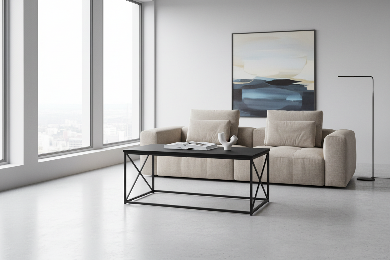 COFFEE TABLE - 40"L / BLACK / BLACK METAL