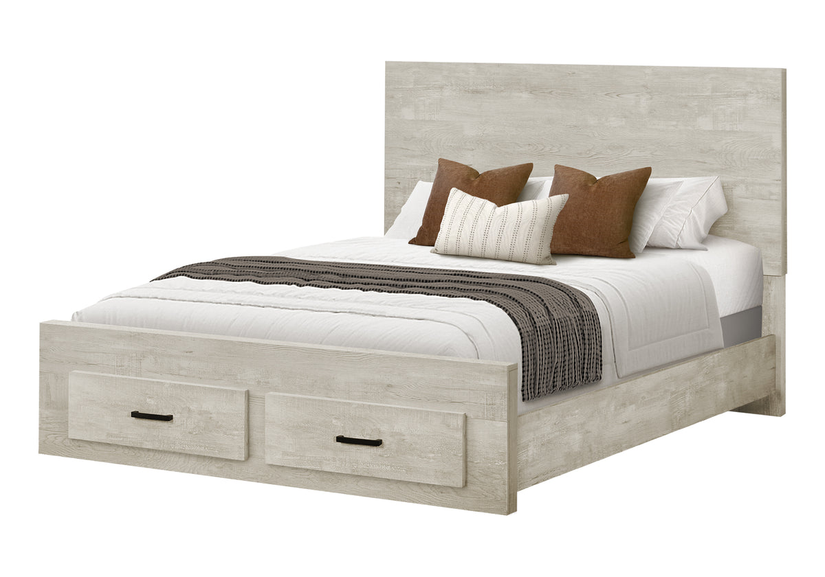 BEDROOM SET - QUEEN SIZE BED / BLEACHED OAK FINISH 2 DRAWERS
