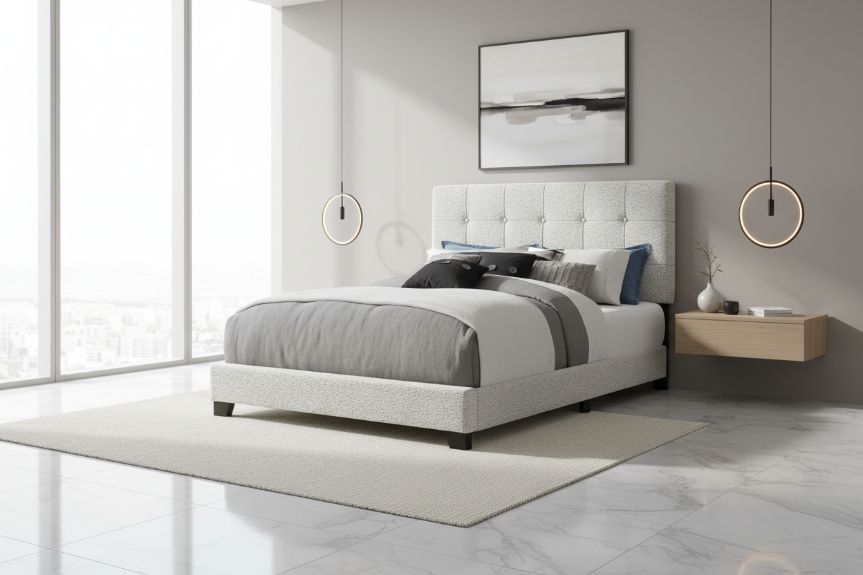 BOUCLE FABRIC UPHOLSTERED FULL SIZE BED FRAME