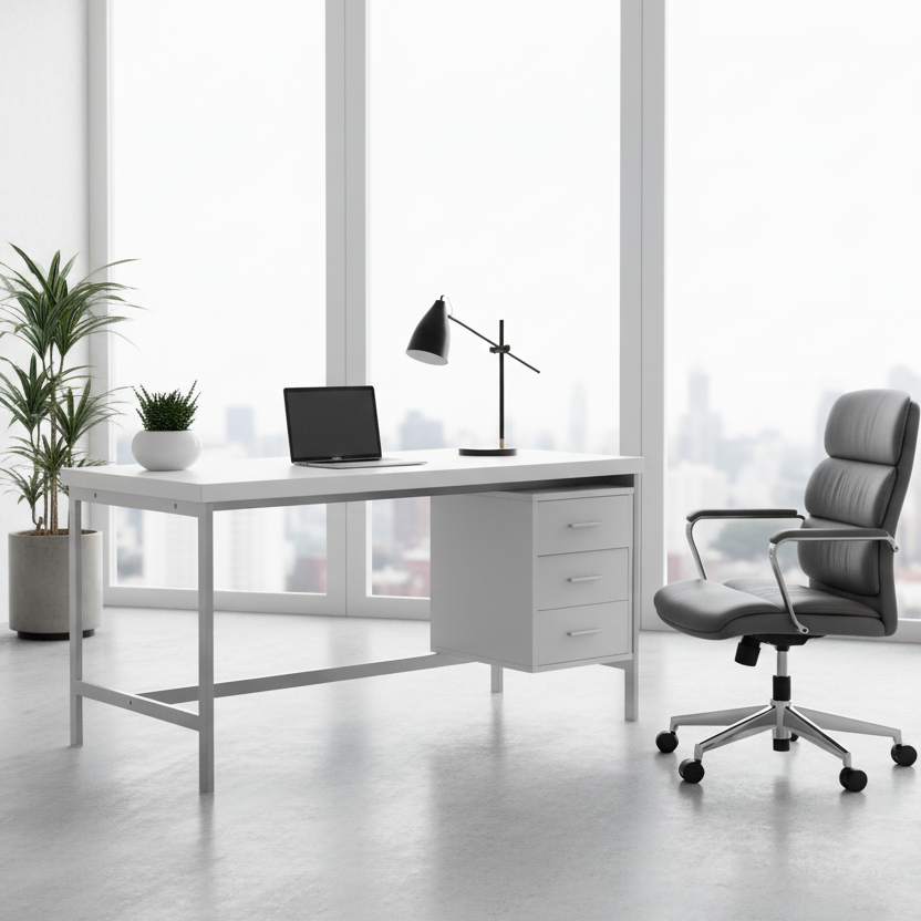 COMPUTER DESK - 60"L / WHITE / SILVER METAL