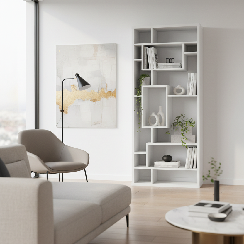 BIBLIOTHÈQUE - 72"H / BLANC