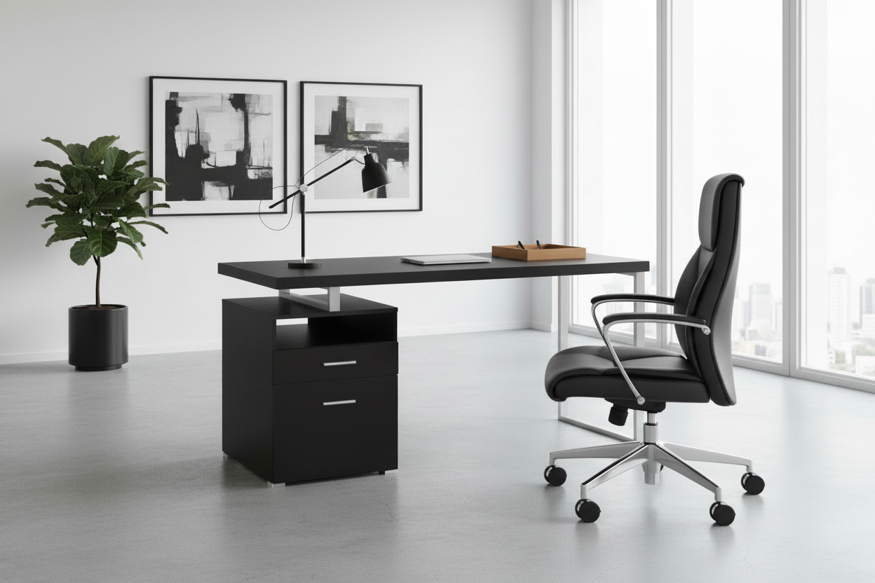COMPUTER DESK - 60"L / ESPRESSO / SILVER METAL
