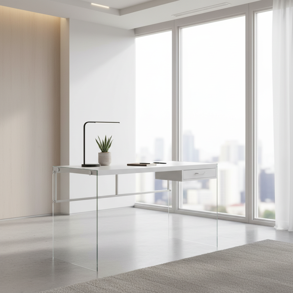 COMPUTER DESK - 48"L / GLOSSY WHITE / TEMPERED GLASS