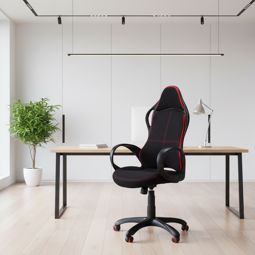 OFFICE CHAIR - BLACK / RED FABRIC / MULTI POSITION