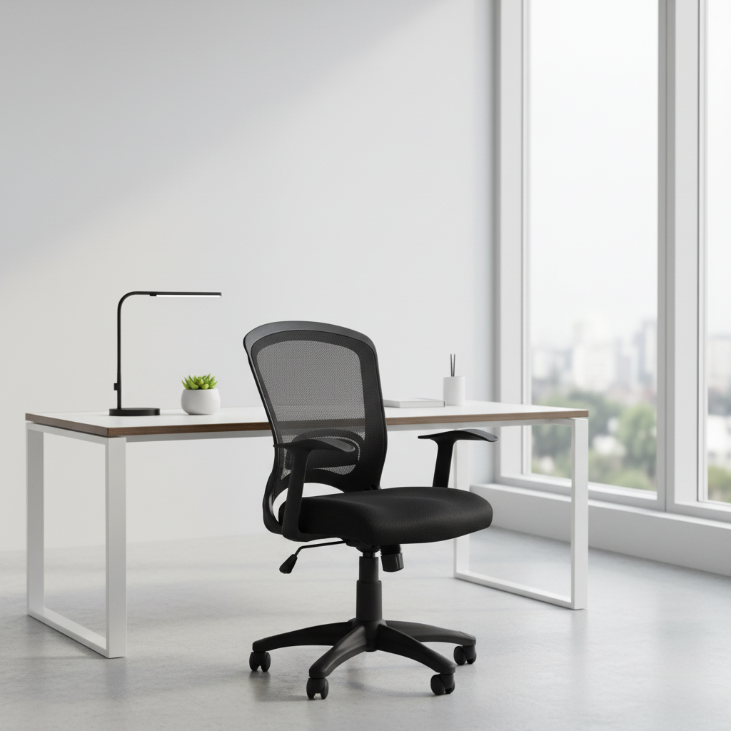 OFFICE CHAIR - BLACK MESH MID-BACK / MULTI-POSITION