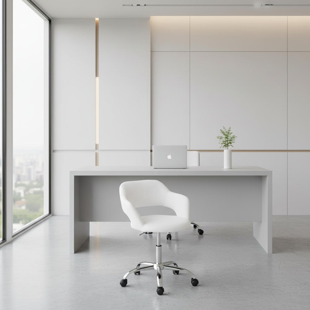 OFFICE CHAIR - WHITE / CHROME METAL HYDRAULIC LIFT BASE