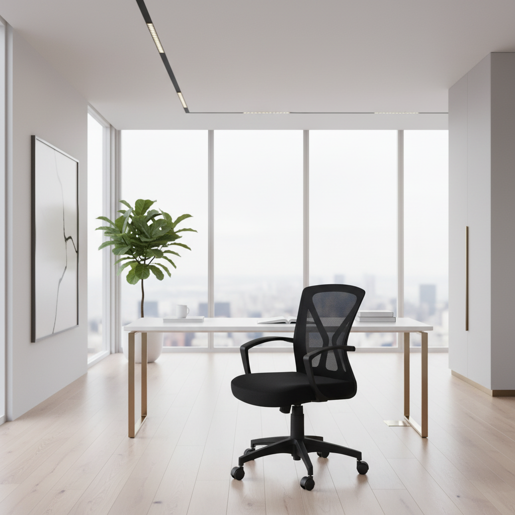 OFFICE CHAIR - BLACK / BLACK BASE ON CASTORS