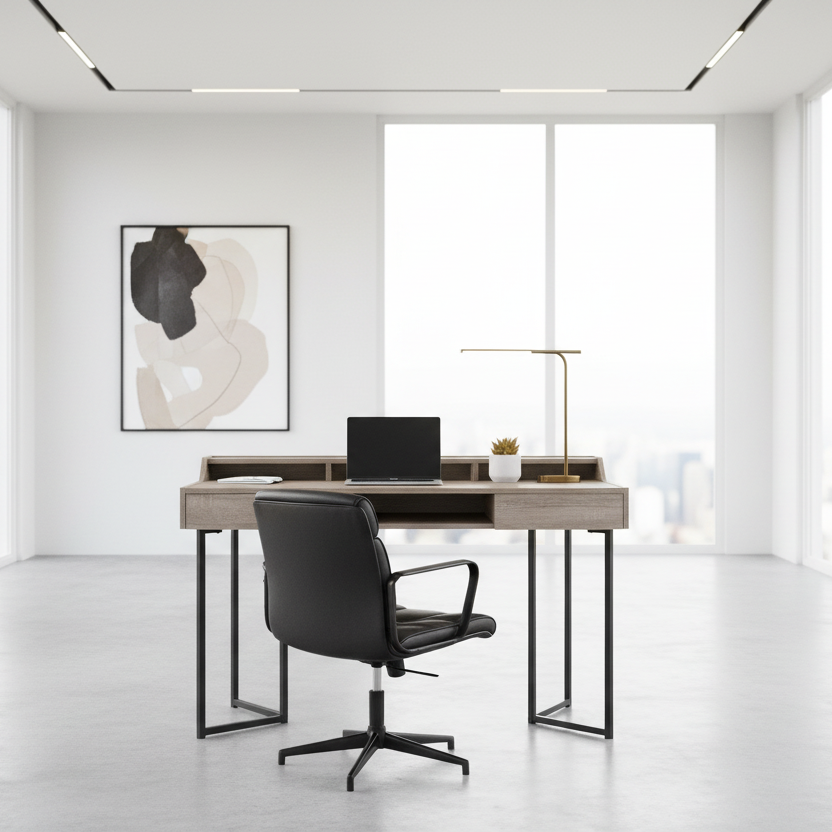 BUREAU D'ORDINATEUR - 48"L / TAUPE FONCÉ / MÉTAL NOIR