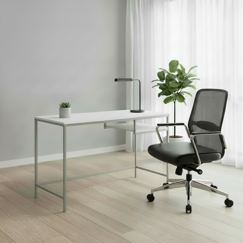 COMPUTER DESK - 48"L / WHITE / SILVER METAL