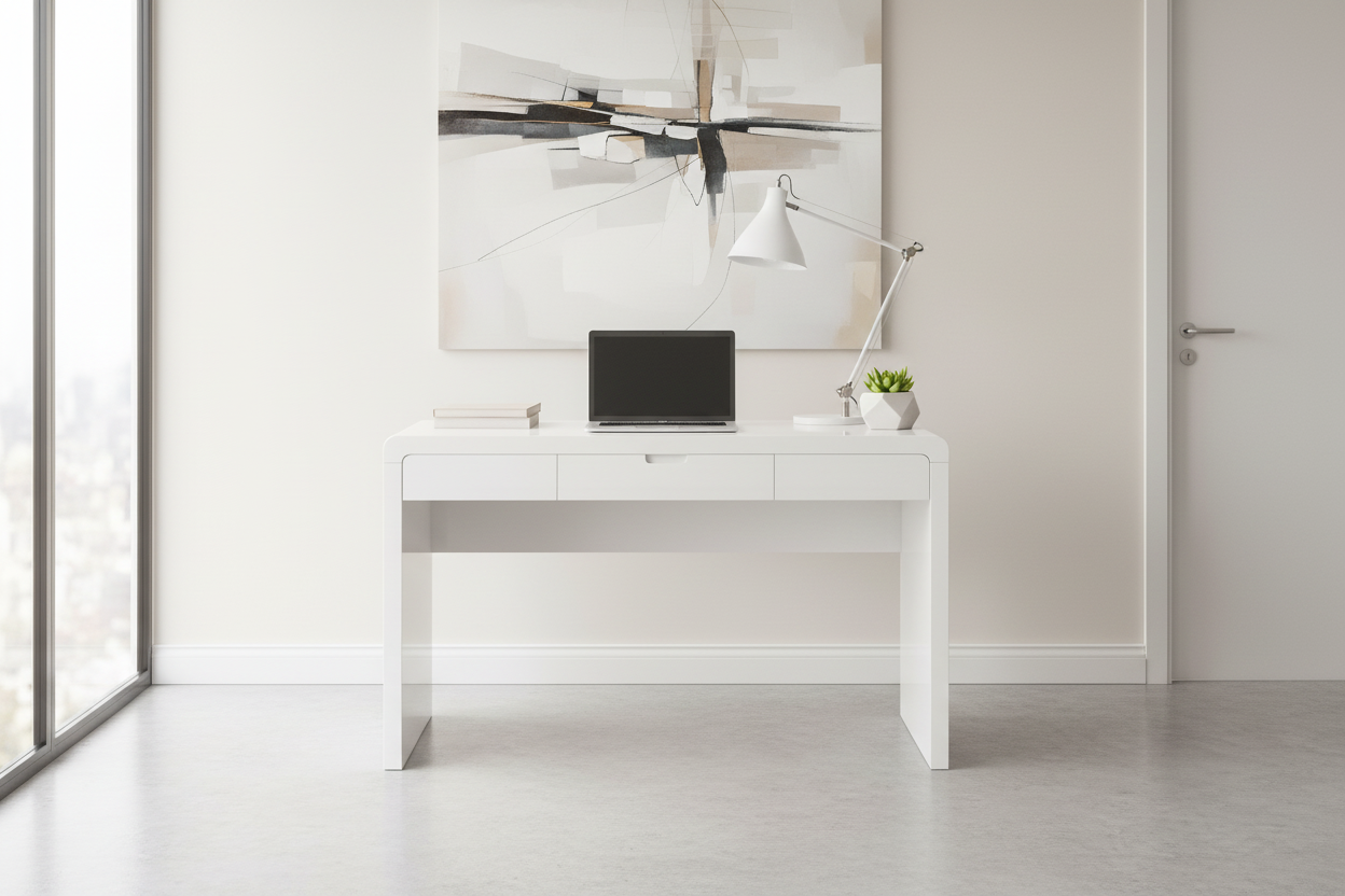 BUREAU D'ORDINATEUR - 48"L / BLANC BRILLANT / TIROIR DE RANGEMENT