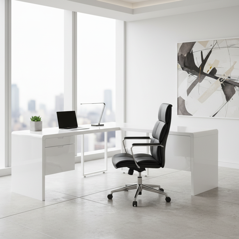 BUREAU D'ORDINATEUR - 72" L / BLANC BRILLANT FACE GAUCHE/DROITE