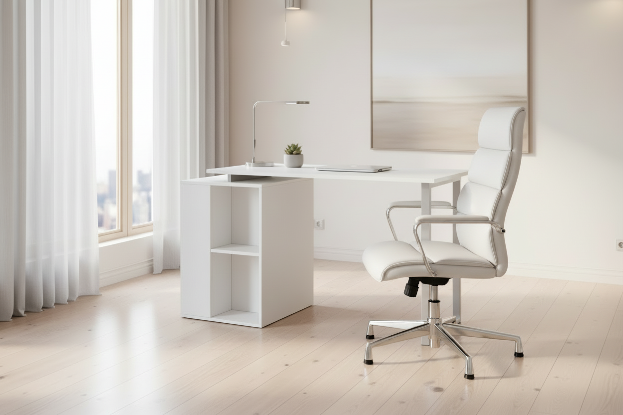 BUREAU D'ORDINATEUR - 55"L / BLANC ORIENTÉ GAUCHE OU DROITE